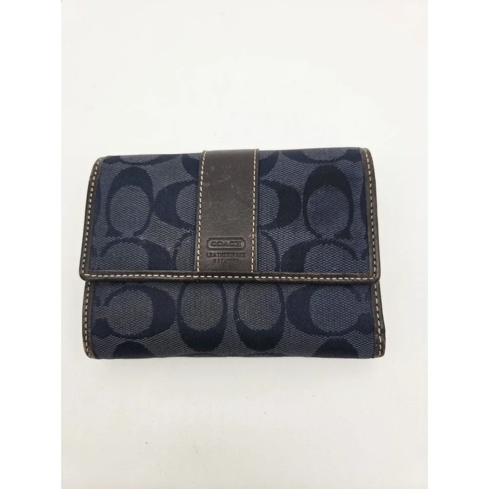 Coach Wallet Signature Navy Dark Brown Bifold 5.5x4 Medium Wallet/Card Holder